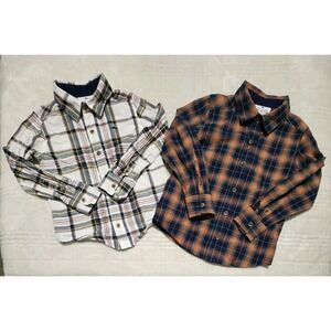Tommy Bahama Shirt Boys Small 5/6 Plaid Cotton Long Sleeve Button Up Lot‎ of 2